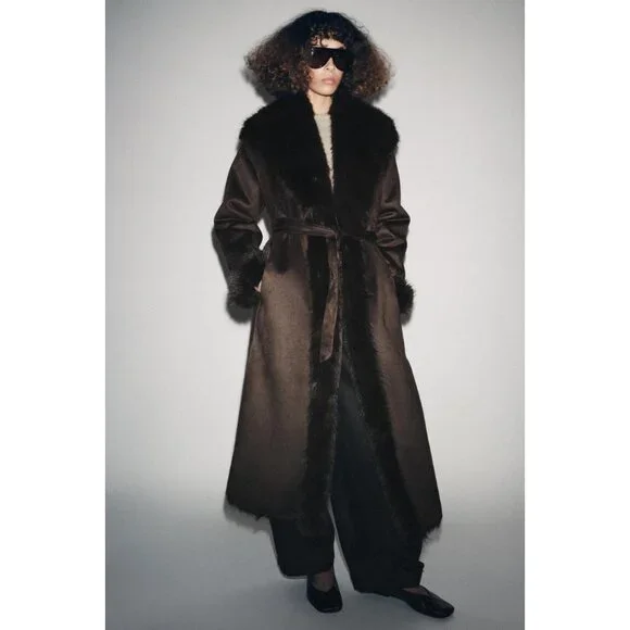 ZARA BELTED FAUX FUR COAT ZW COLLECTION - Picture 3 of 8